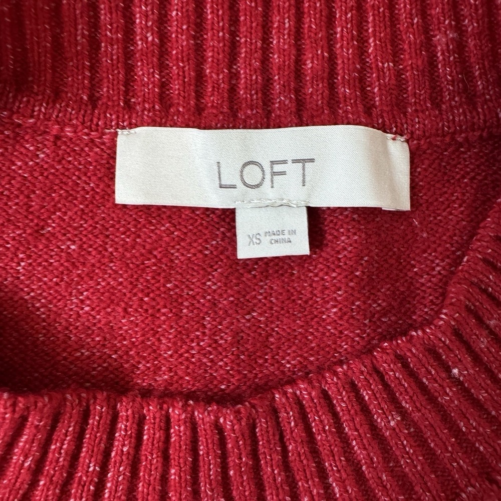 LOFT Sweater Womens XS Fair Isle Geometric Pullover Red Multi Cotton Blend Warm - Picture 3 of 6